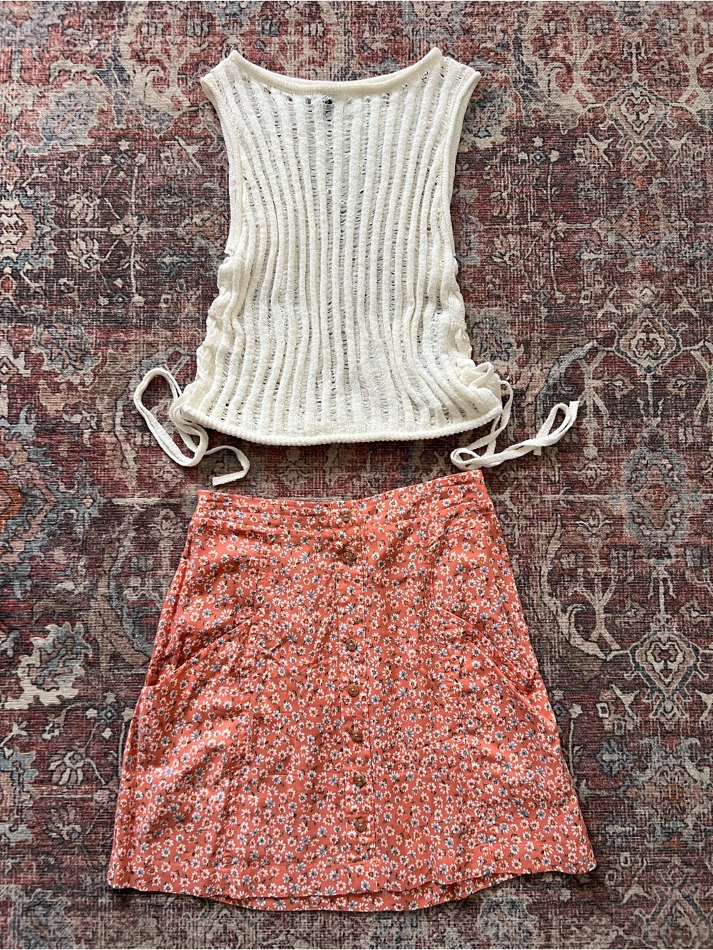 Hippie Rose Coral Floral Button-Front Mini Skirt